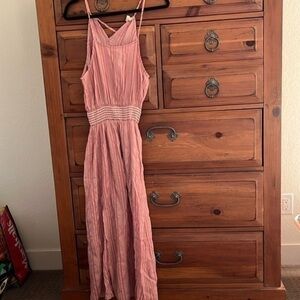 Hem & Thread Women’s Pinkish Red Maxi Dress With Slits On Front And Tie Back NWT